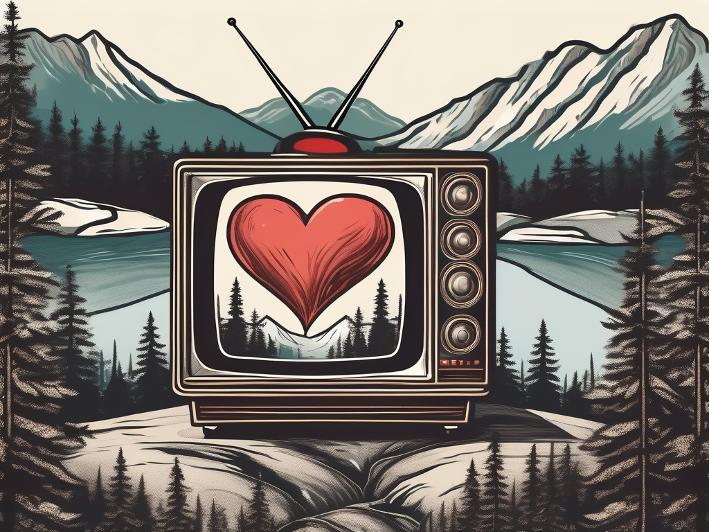 A vintage television set with a heart shape on the screen