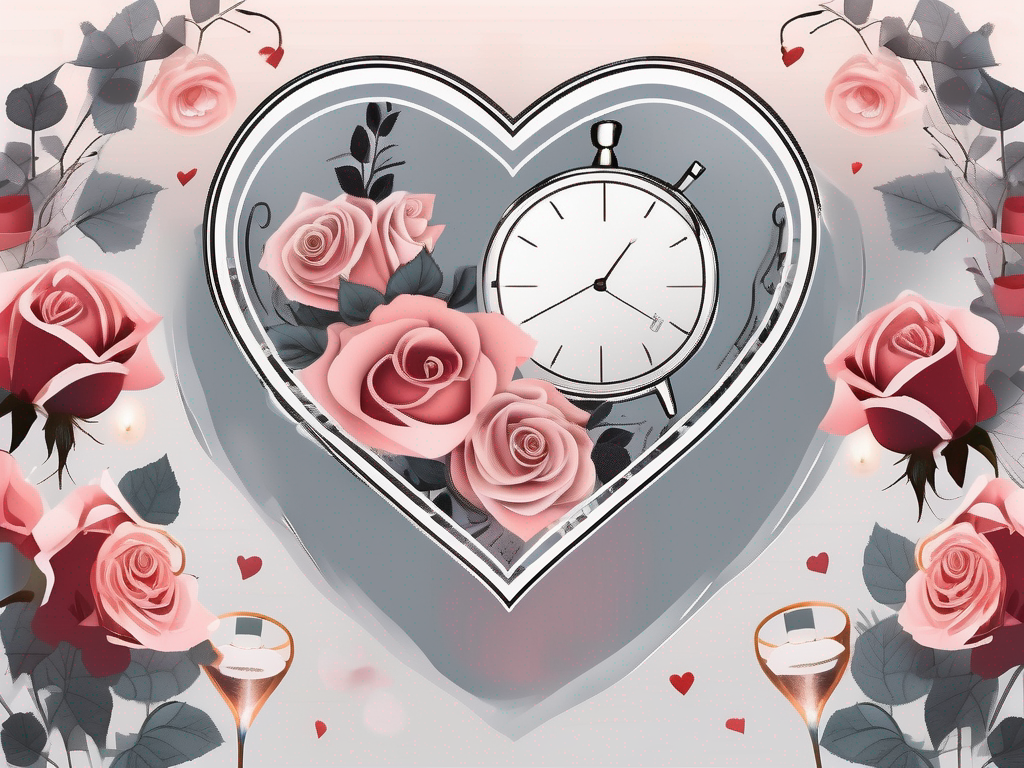 A heart-shaped picture frame with a subtle hint of male accessories like a tie and a watch