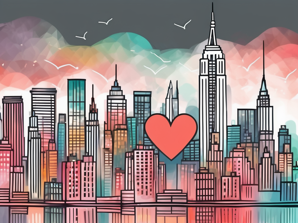 The iconic new york city skyline with symbolic elements like a heart and a soul