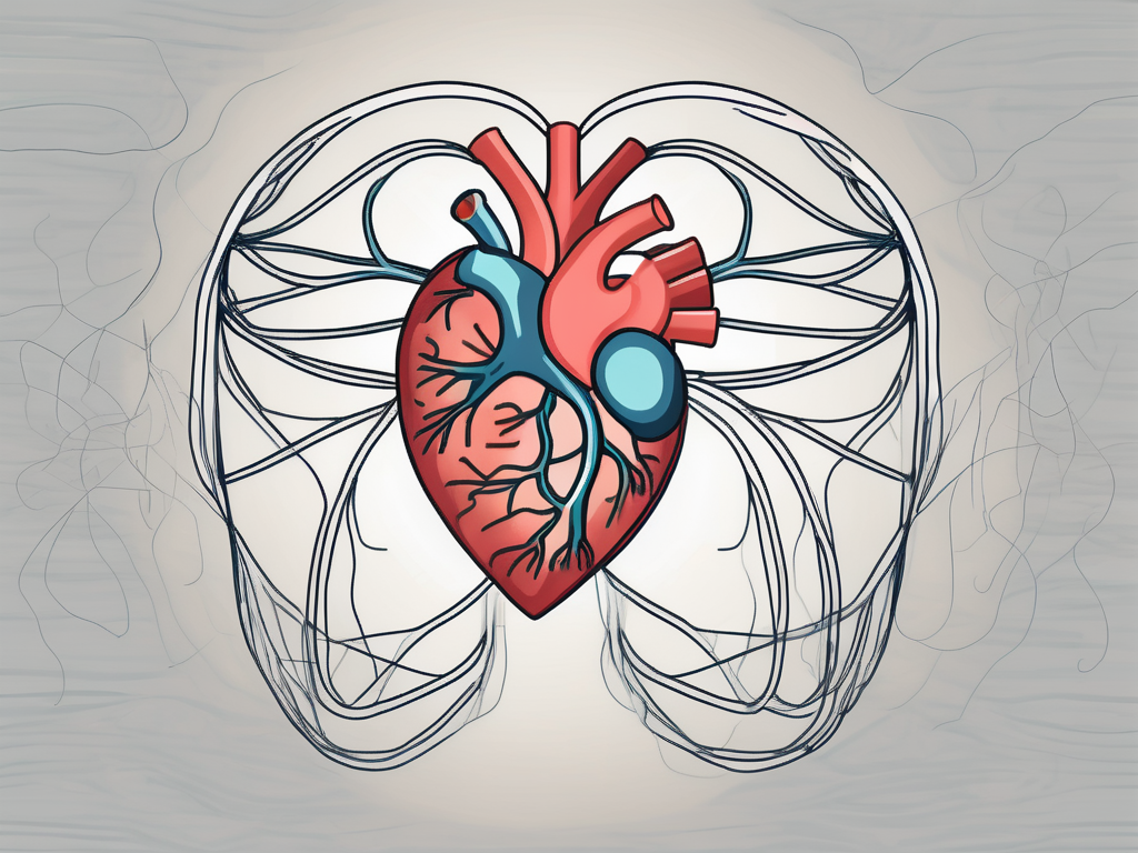 A heart and lungs interconnected by the phrenic nerve